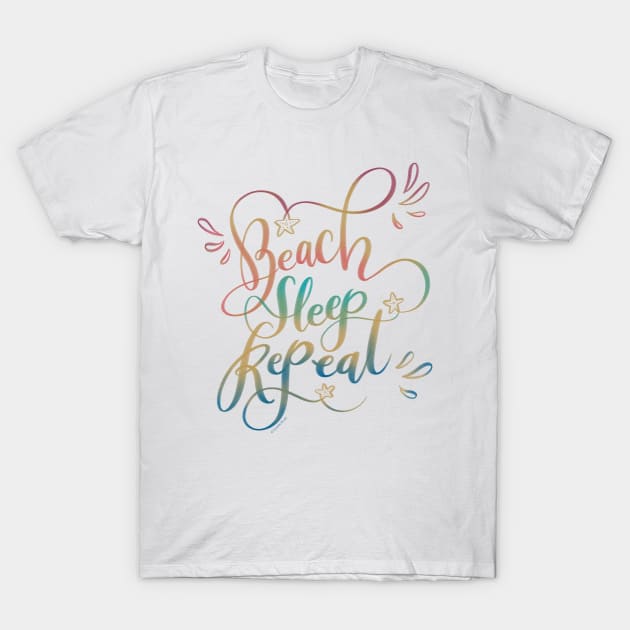 Beach Sleep Repeat Hand Lettered T-Shirt by DoubleBrush